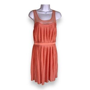 SMALL LAUREN CONRAD LC PEACH PINK WHITE DOT POLKA DOT PRINT DRESS RETRO PASTEL